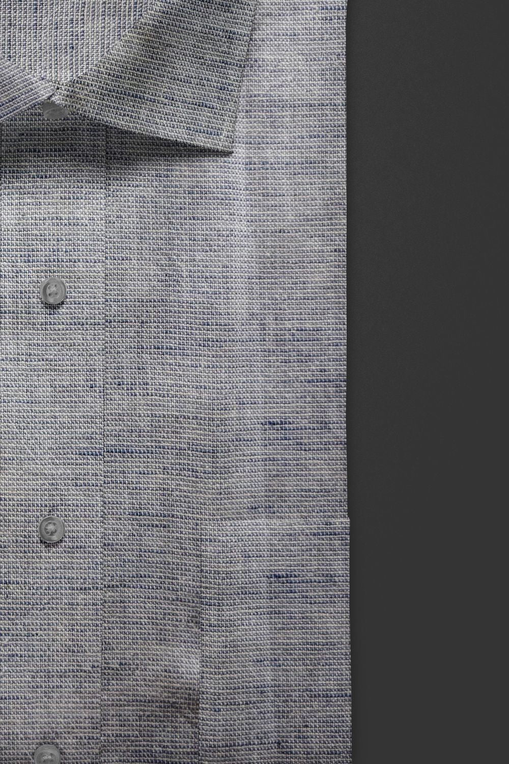 Elegant Grey Textured Cotton Shirt with Subtle Blue Accents