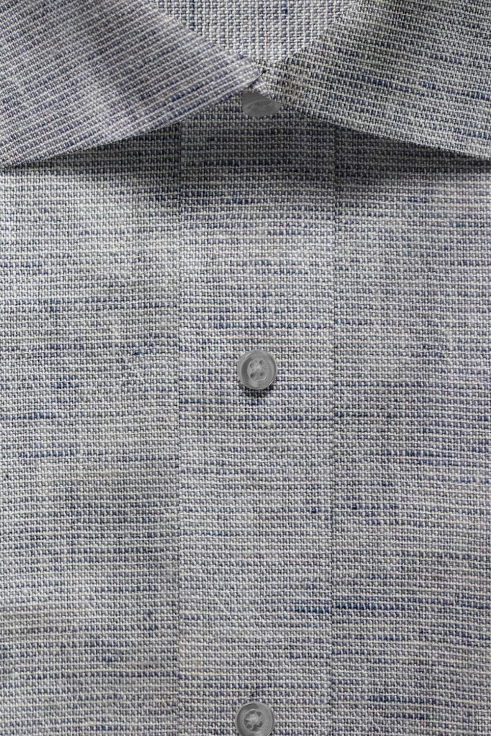 Elegant Grey Textured Cotton Shirt with Subtle Blue Accents