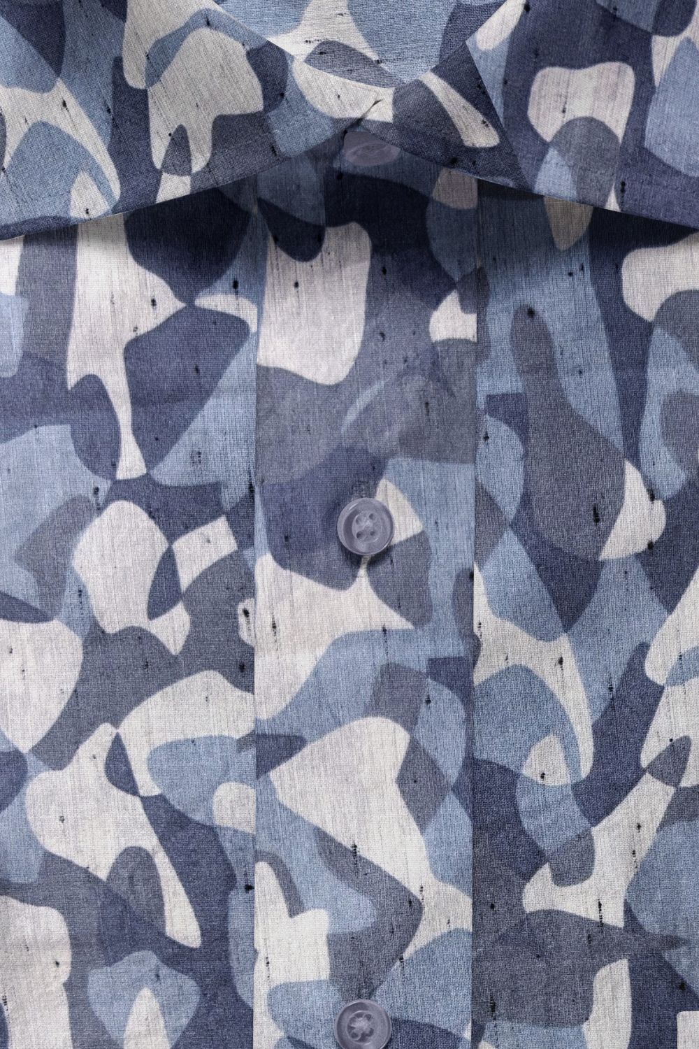 Blue-Grey Camouflage Printed Cotton Shirt