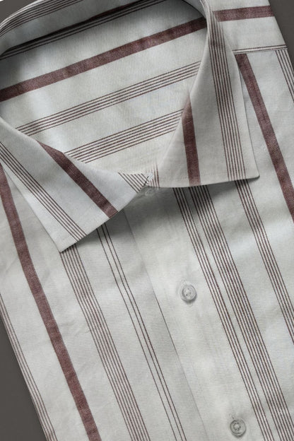 Dusty Reddish-Brown with White Striped Premium Cotton Shirt