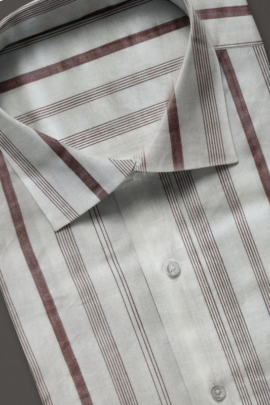Dusty Reddish-Brown with White Striped Premium Cotton Shirt