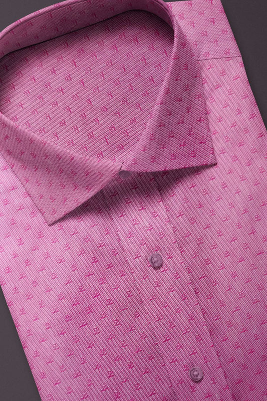 Premium Pink Textured Cotton Shirt with Micro Geometric Pattern