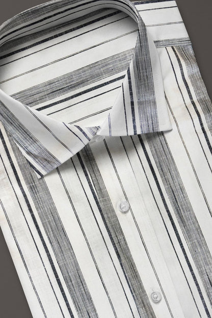 Grey with White Striped Premium Cotton Shirt