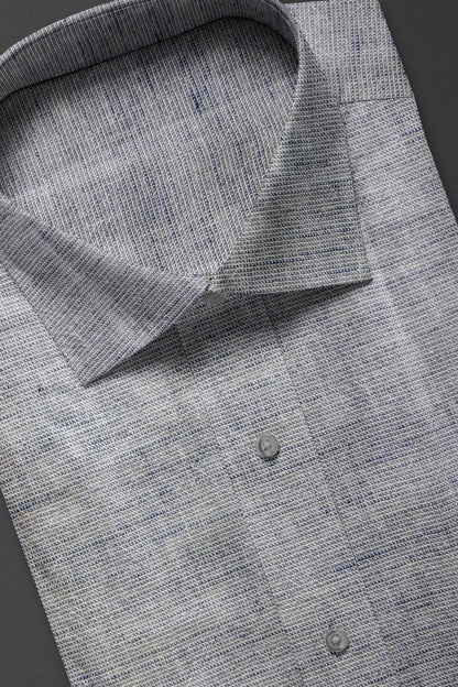 Elegant Grey Textured Cotton Shirt with Subtle Blue Accents