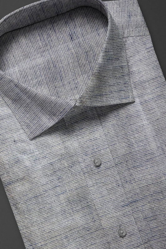 Elegant Grey Textured Cotton Shirt with Subtle Blue Accents