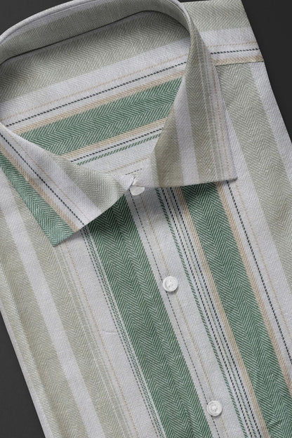 Green with White Striped Premium Cotton Shirt