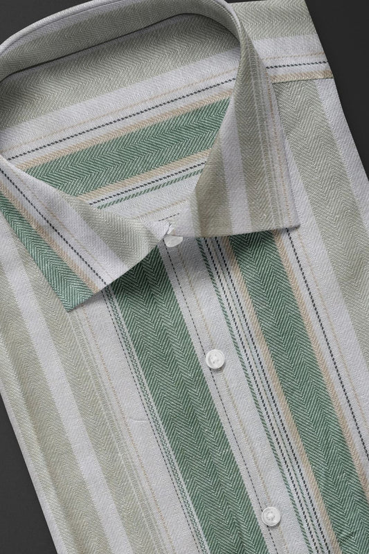 Green with White Striped Premium Cotton Shirt