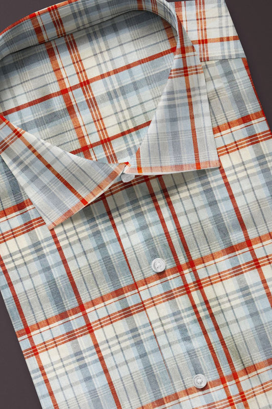 Orange Checked Cotton Shirt