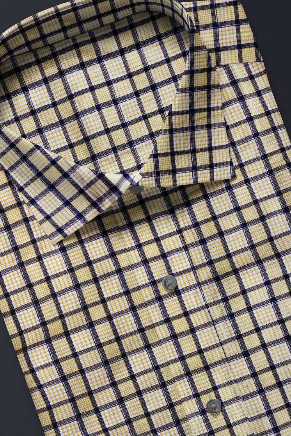 Yellow & Navy Checkered Cotton Shirt
