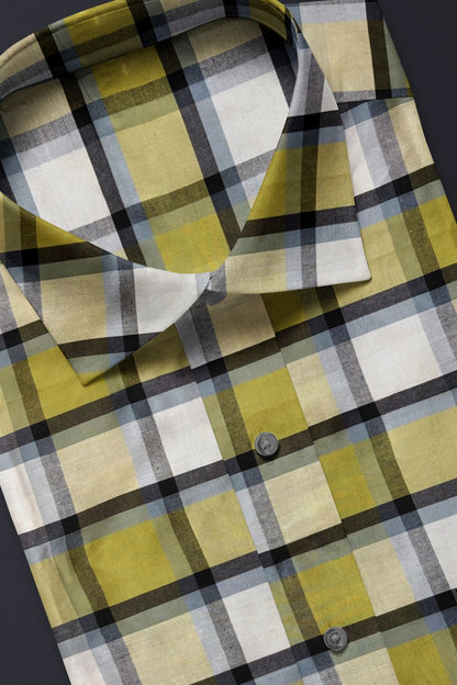 Yellow & White Checkered Cotton Shirt