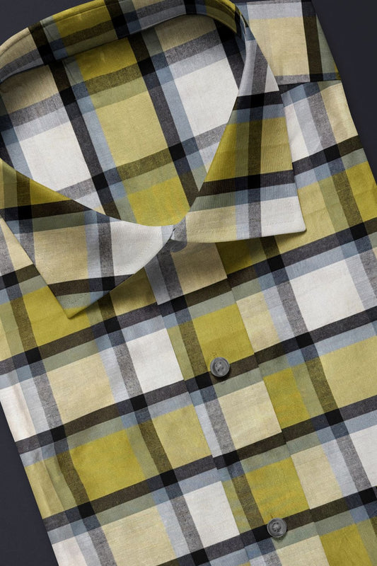 Yellow & White Checkered Cotton Shirt