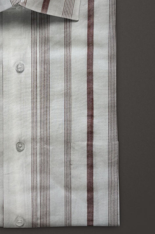 Dusty Reddish-Brown with White Striped Premium Cotton Shirt
