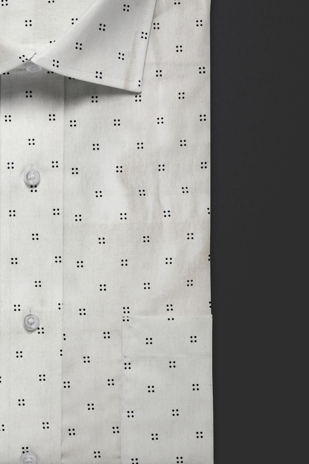 White Printed Cotton Shirt with Minimal Black Dot Pattern