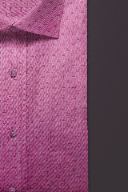 Premium Pink Textured Cotton Shirt with Micro Geometric Pattern