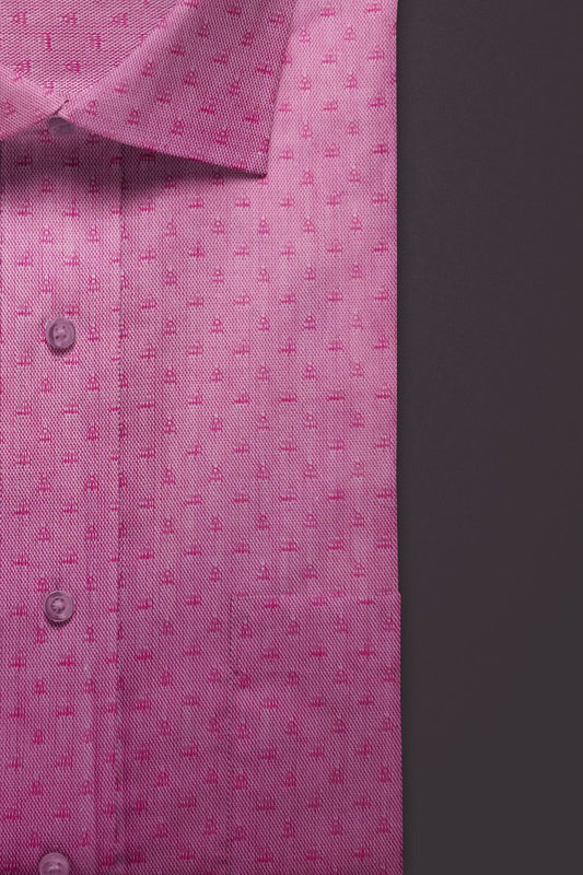 Premium Pink Textured Cotton Shirt with Micro Geometric Pattern