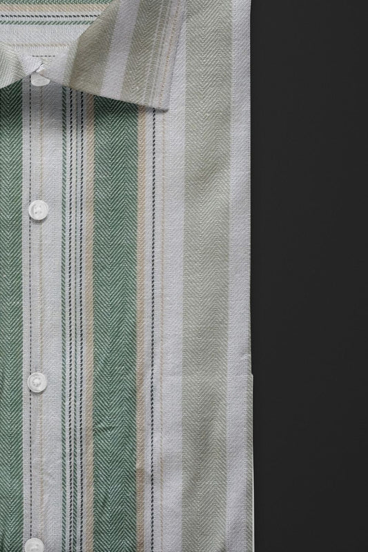 Green with White Striped Premium Cotton Shirt