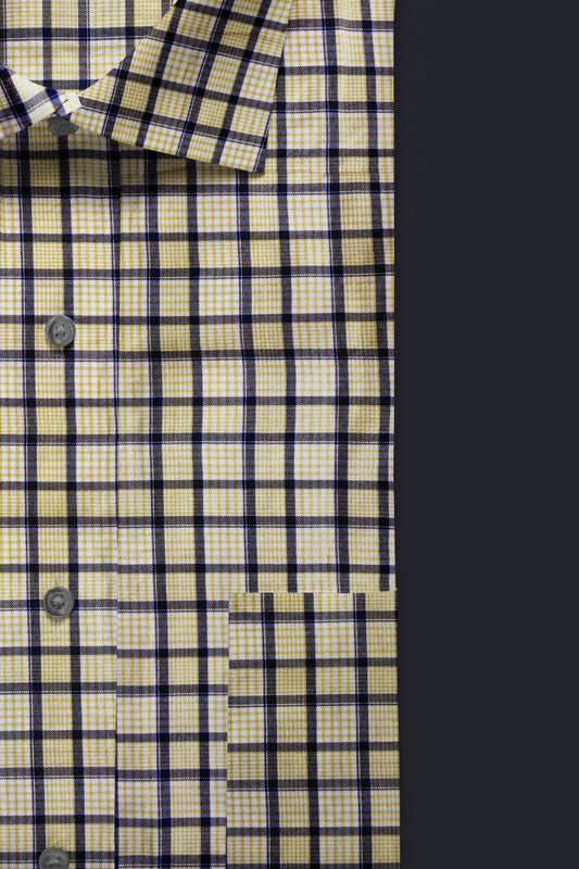 Yellow & Navy Checkered Cotton Shirt