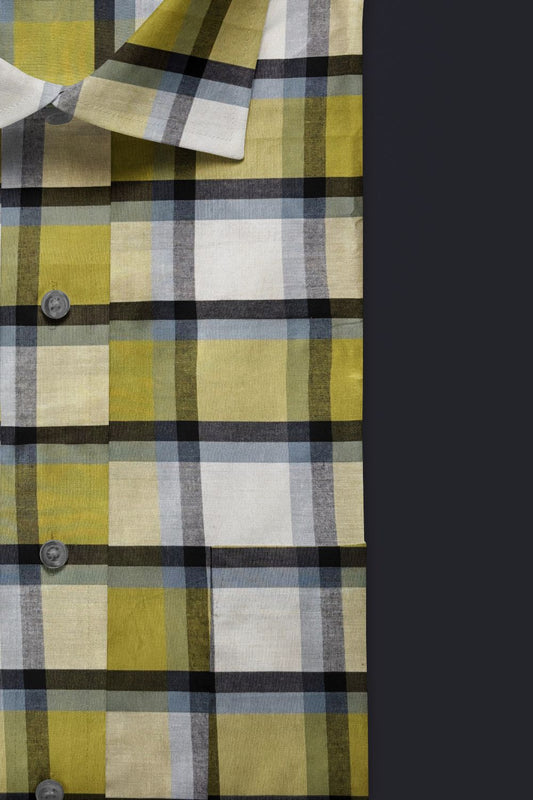 Yellow & White Checkered Cotton Shirt
