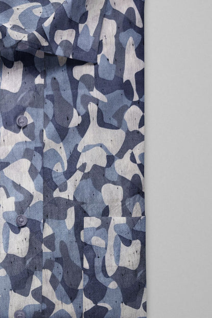 Blue-Grey Camouflage Printed Cotton Shirt