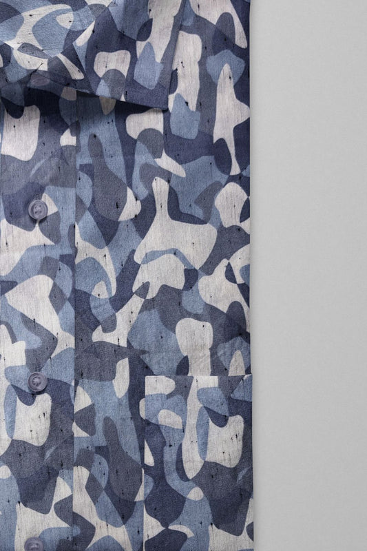 Blue-Grey Camouflage Printed Cotton Shirt