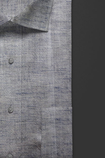 Elegant Grey Textured Cotton Shirt with Subtle Blue Accents
