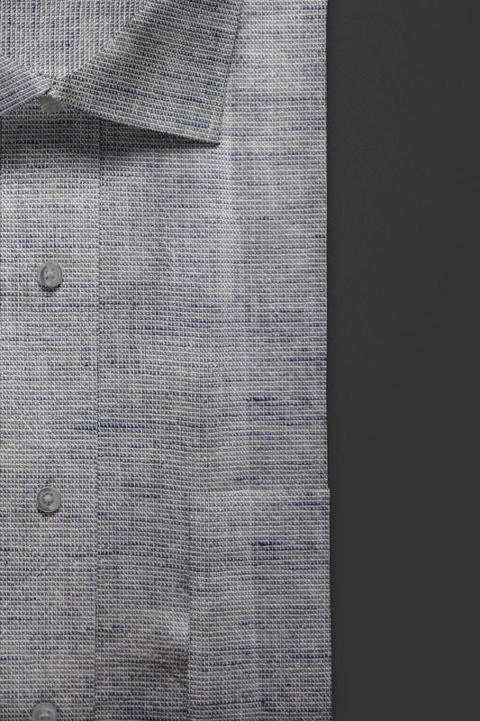 Elegant Grey Textured Cotton Shirt with Subtle Blue Accents