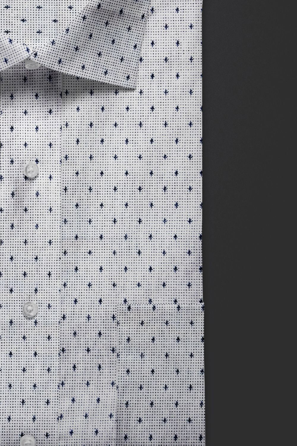 White Printed Cotton Shirt with Minimal Blue Star Pattern