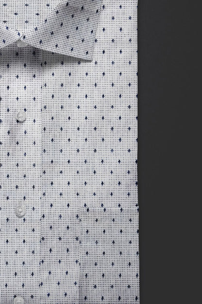 White Printed Cotton Shirt with Minimal Blue Star Pattern