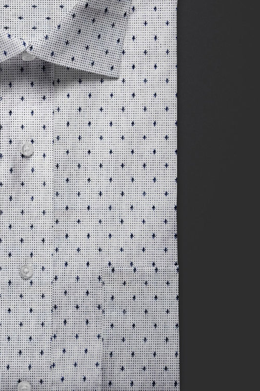 White Printed Cotton Shirt with Minimal Blue Star Pattern