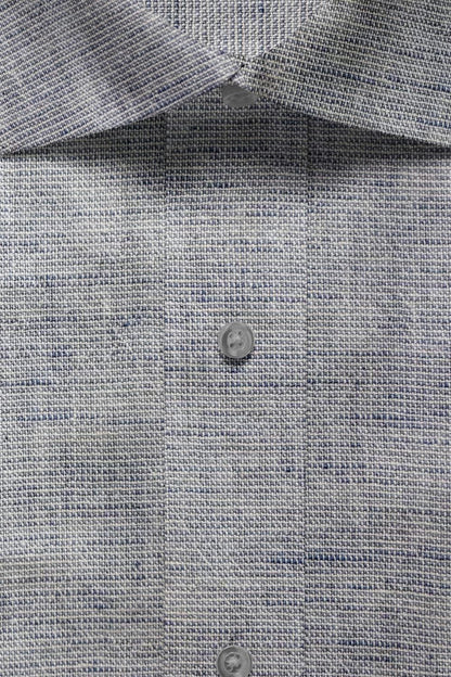 Elegant Grey Textured Cotton Shirt with Subtle Blue Accents