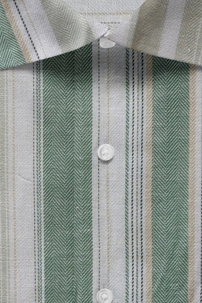 Green with White Striped Premium Cotton Shirt