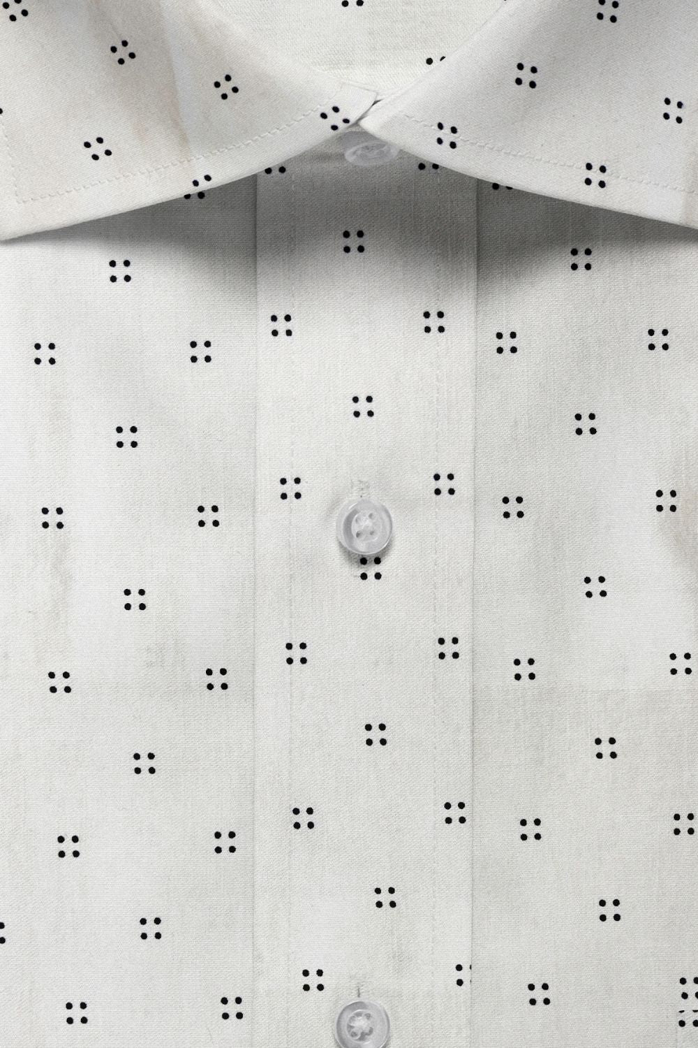 White Printed Cotton Shirt with Minimal Black Dot Pattern