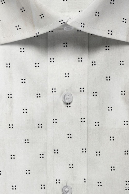 White Printed Cotton Shirt with Minimal Black Dot Pattern