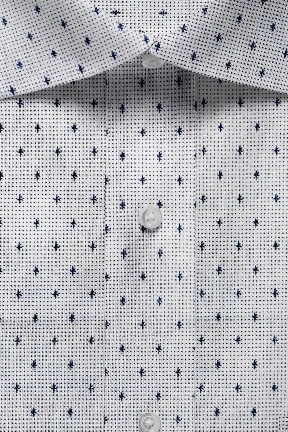 White Printed Cotton Shirt with Minimal Blue Star Pattern