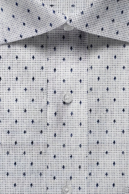 White Printed Cotton Shirt with Minimal Blue Star Pattern