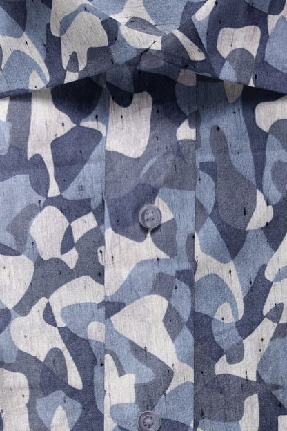 Blue-Grey Camouflage Printed Cotton Shirt