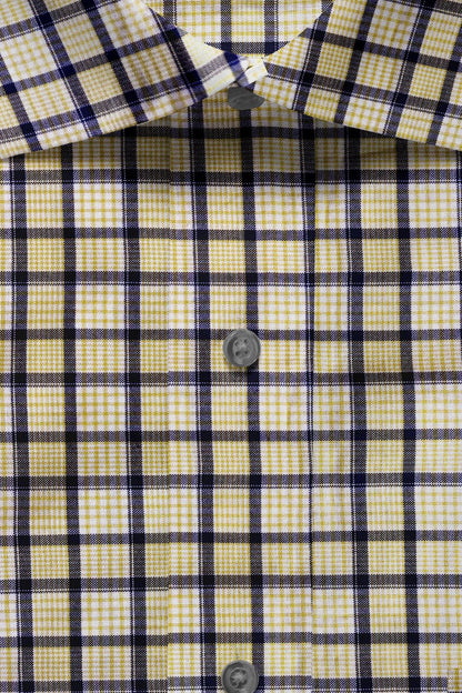 Yellow & Navy Checkered Cotton Shirt