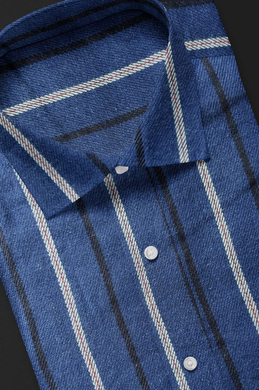 Royal Blue with White Striped Premium Cotton Shirt